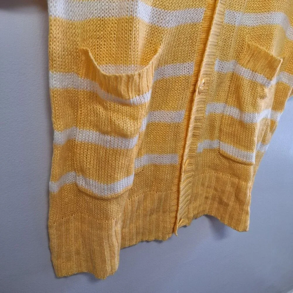 Lularoe Lucille Sweater Cardigan Yellow Stripe Womens Large Oversized Buttons - Picture 4 of 9